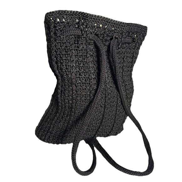 The Sak Crochet Knit Bucket Bag Lined Backpack Black 12" - Picture 3 of 16